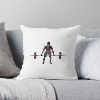 Male Deadlift Pick, Man Weightlifter, Weightlifting, Watercolor Weightlifting Throw Pillow Official Weightlifter Merch