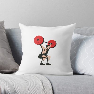 Weightlifter Lifting Weights Retro Throw Pillow Official Weightlifter Merch