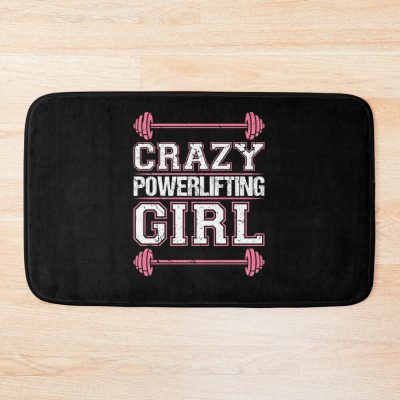 Crazy Powerlifting Girl Weightlifter Bodybuilder Strong Woman Bath Mat Official Weightlifter Merch