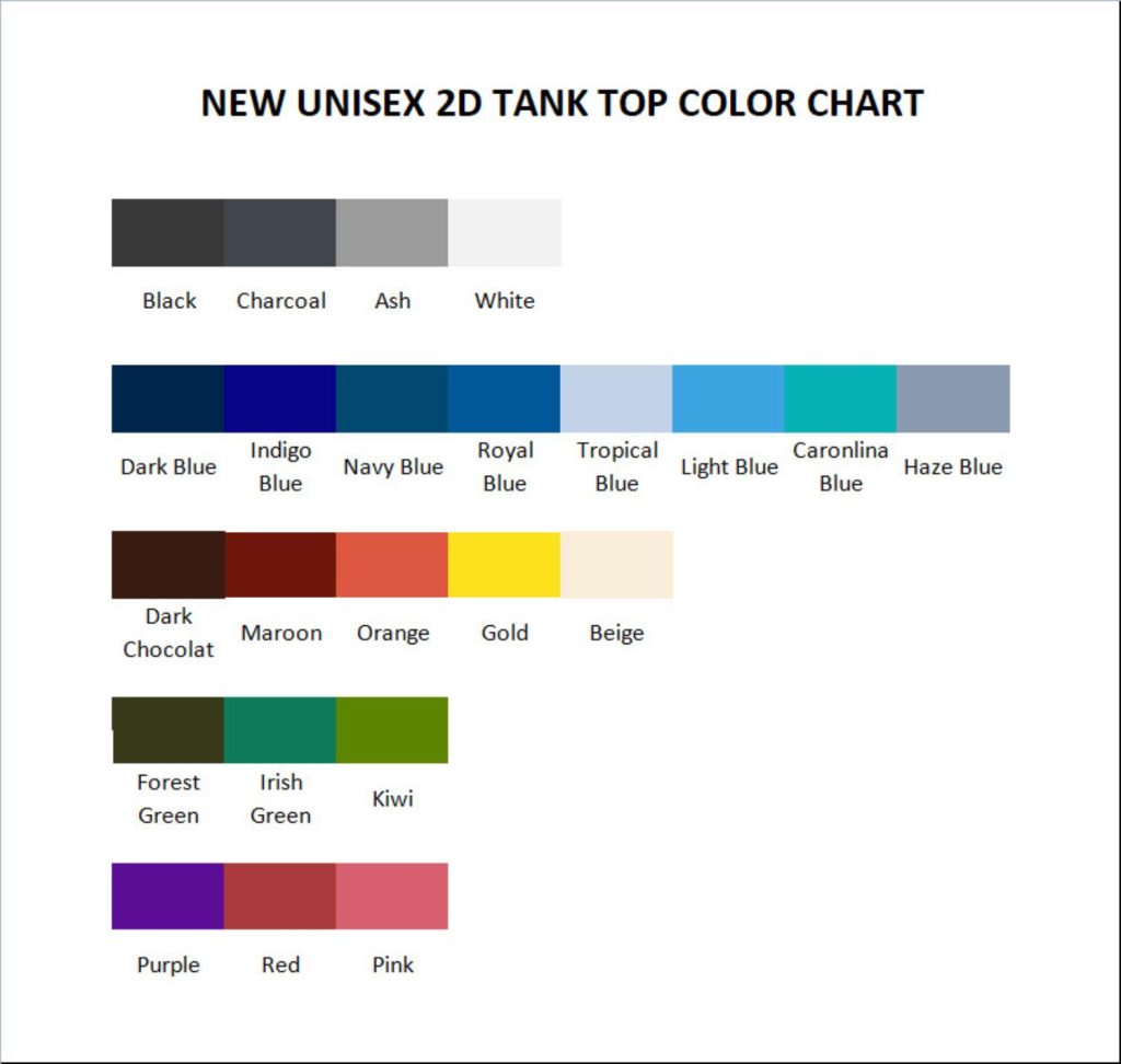 tank top color chart - Weightlifter Gifts