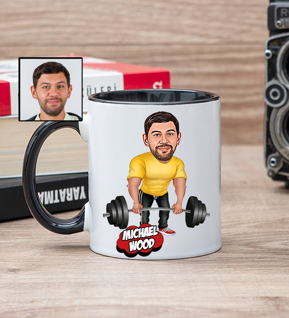 Personalized Photo Weightlifter Cartoon Mug