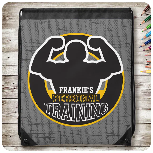 Weightlifter Personal Trainer Gym Power Training Fitness Custom Name Drawstring Bag